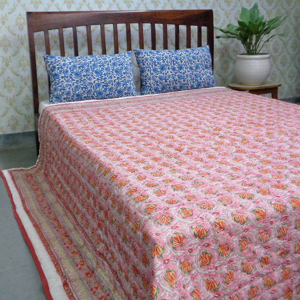 Thumbnail: Hand Block Printed Reversible King Size Quilt