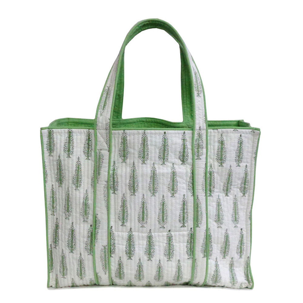 Hand Block Printed Cotton Quilted Tote Bag