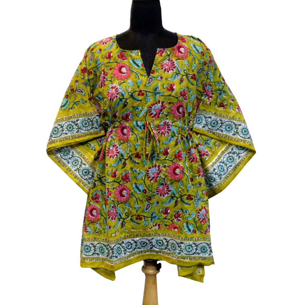 Hand Block Print Cotton Free Size Short Kaftan