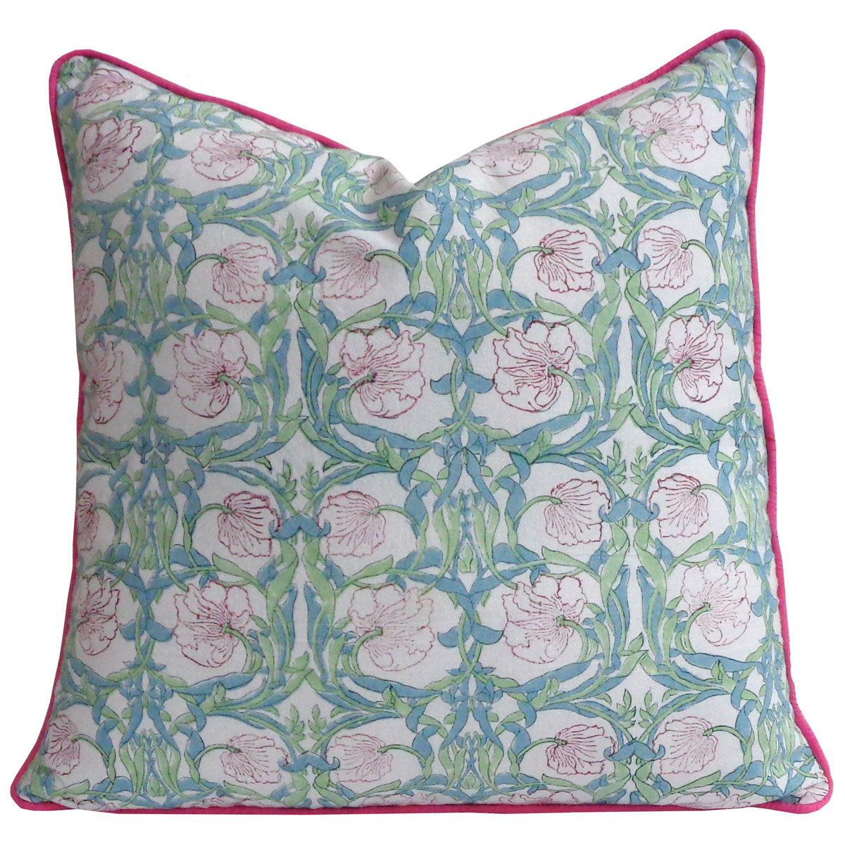 Bauhaus Pink Hand Block Print Cotton Cushion Cover with Piping