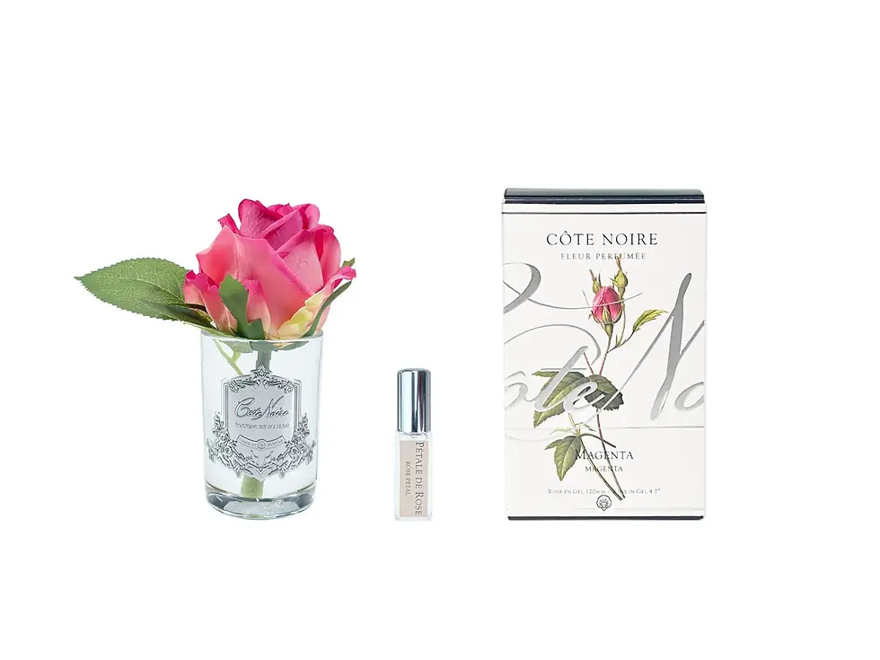 CÔTE NOIRE - Single Rose Bud - Clear & Silver Crest - Magenta