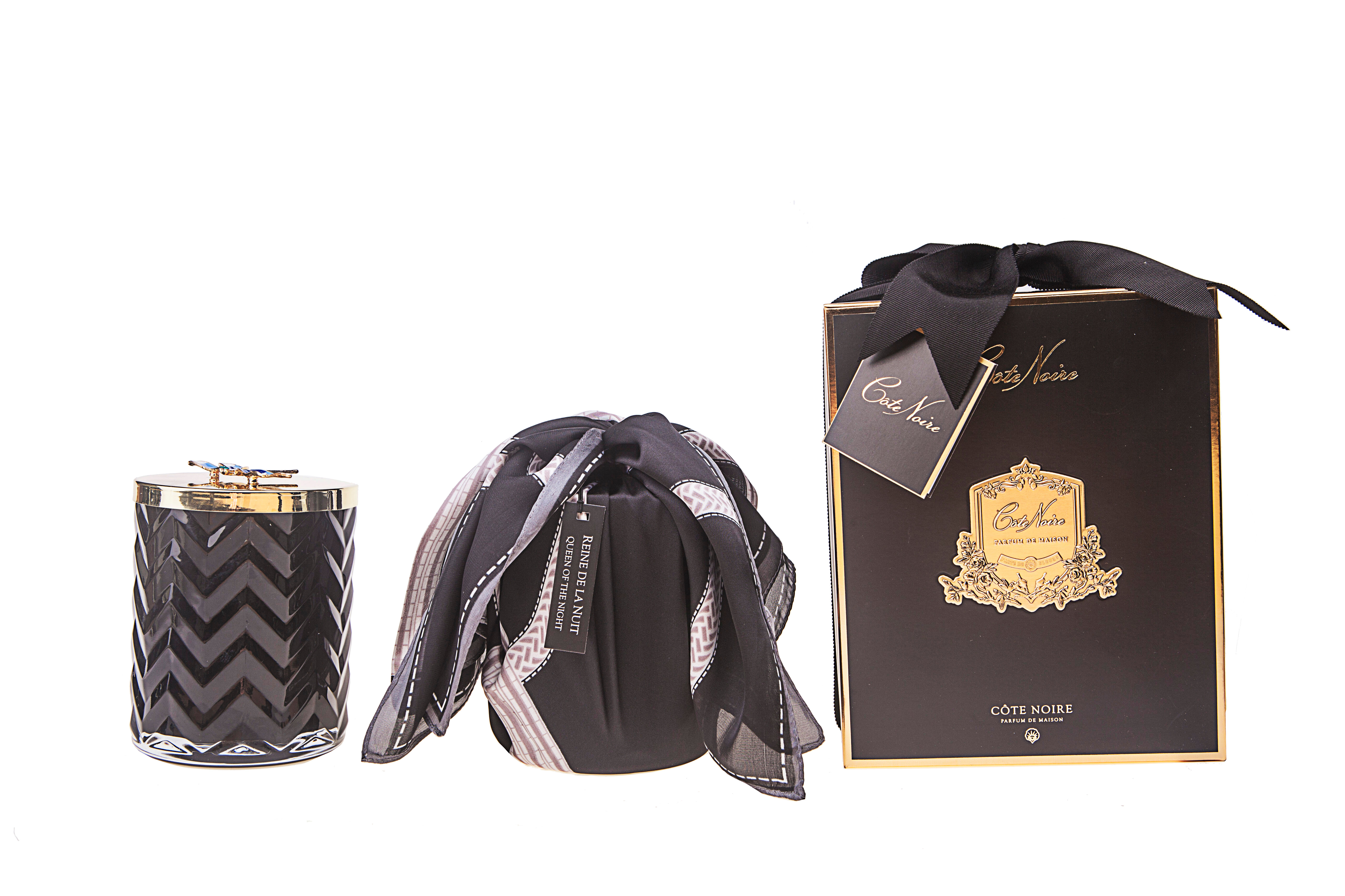 COTE NOIRE - HERRINGBONE BLACK CANDLE & SCARF - DRAGONGLY