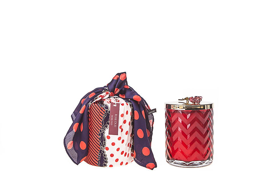 Thumbnail: COTE NOIRE - HERRINGBONE RED CANDLE & SCARF - RED ROSE