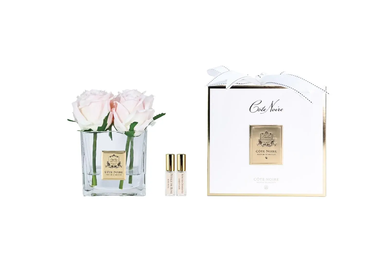 CÔTE NOIRE - CUBE - 4 ROSE BUDS - CLEAR - PINK CHAMPAGNE