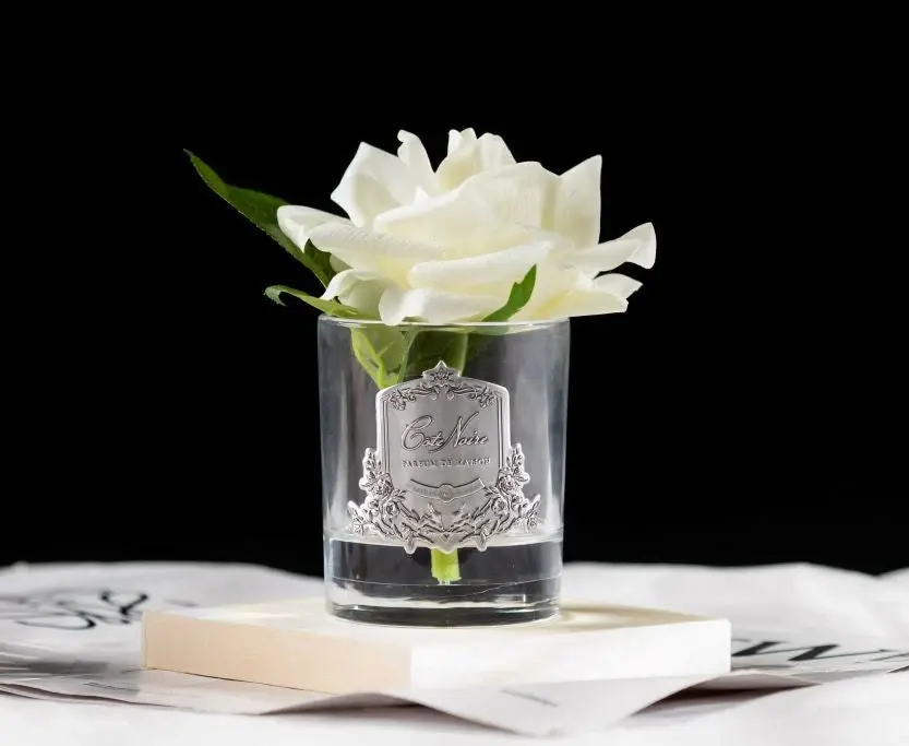 Thumbnail: CÔTE NOIRE - Single French Rose - Clear & Silver Crest - Ivory White