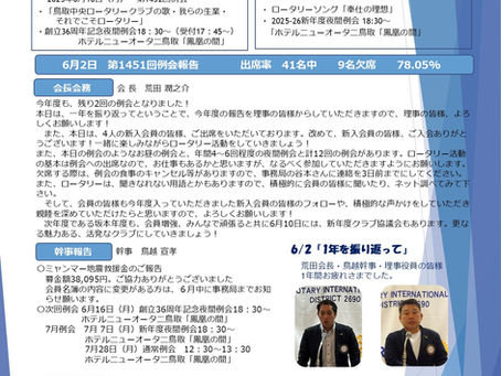 第1452回例会|2025/6/16NO.24|鳥取中央ロータリークラブ週報
