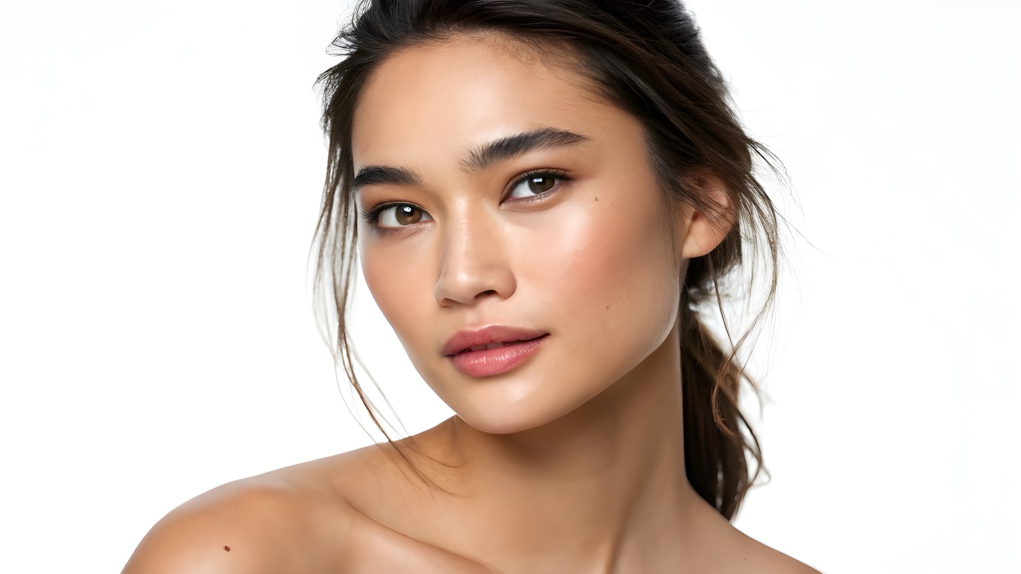 A young woman with healthy, even skin looking directly at the camera