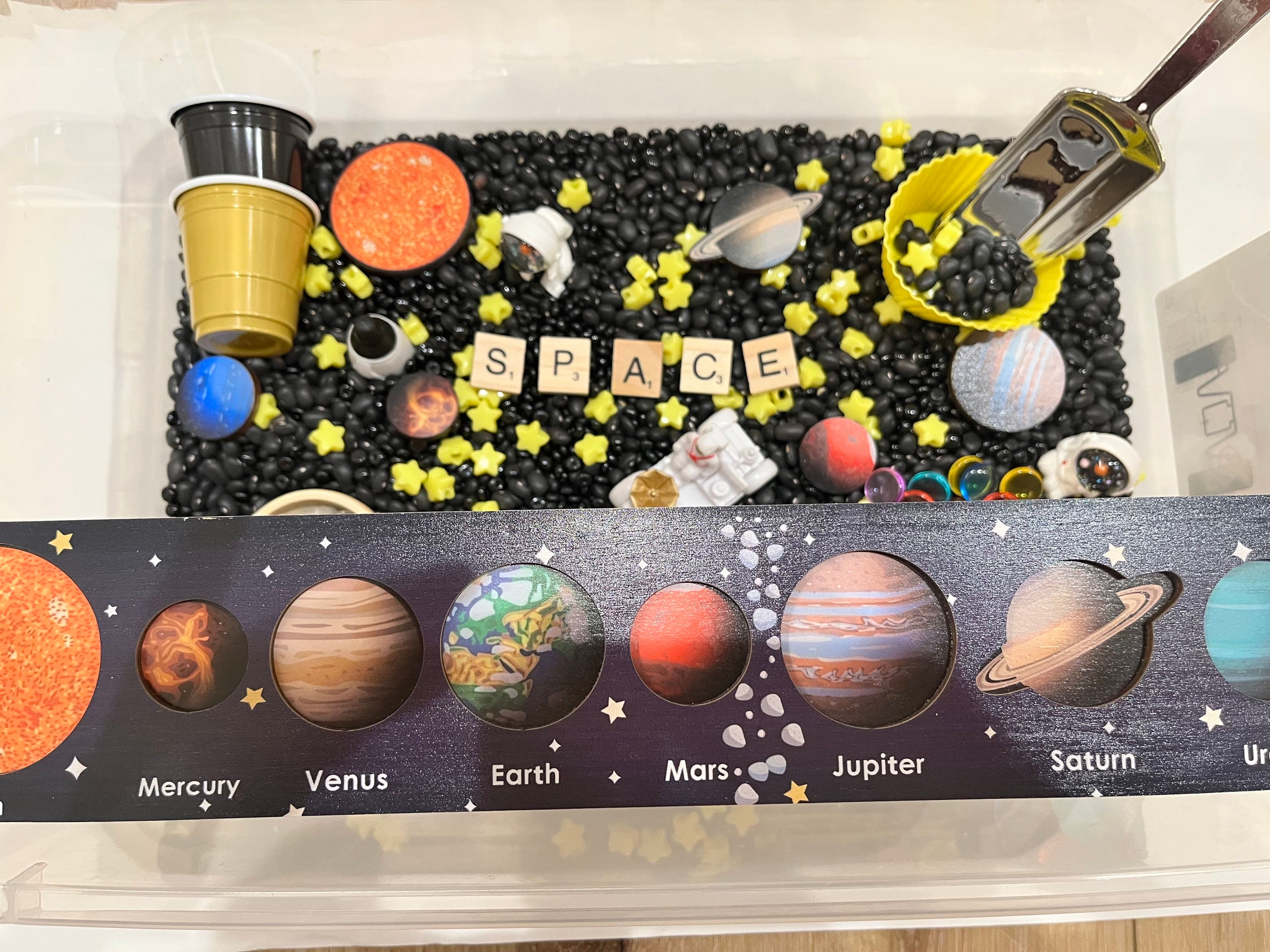 Space Adventure Bin with Wooden Puzzle