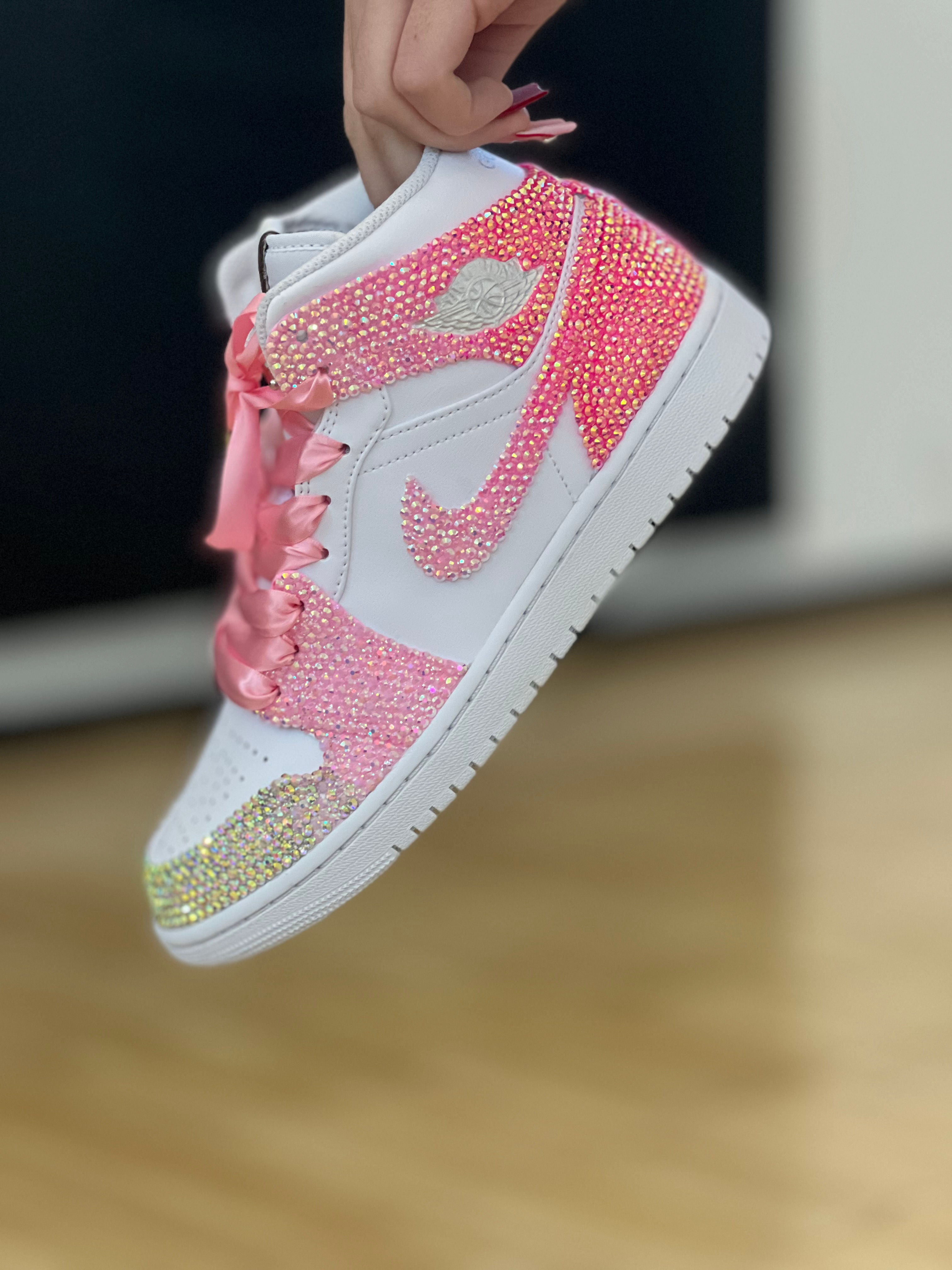 Platinum Sole Premier Ombre Bling Custom Sneaker Shoes Sparkle Sparkly Jordan Bat Mitzvah Quinceanera Ball Prom Wedding