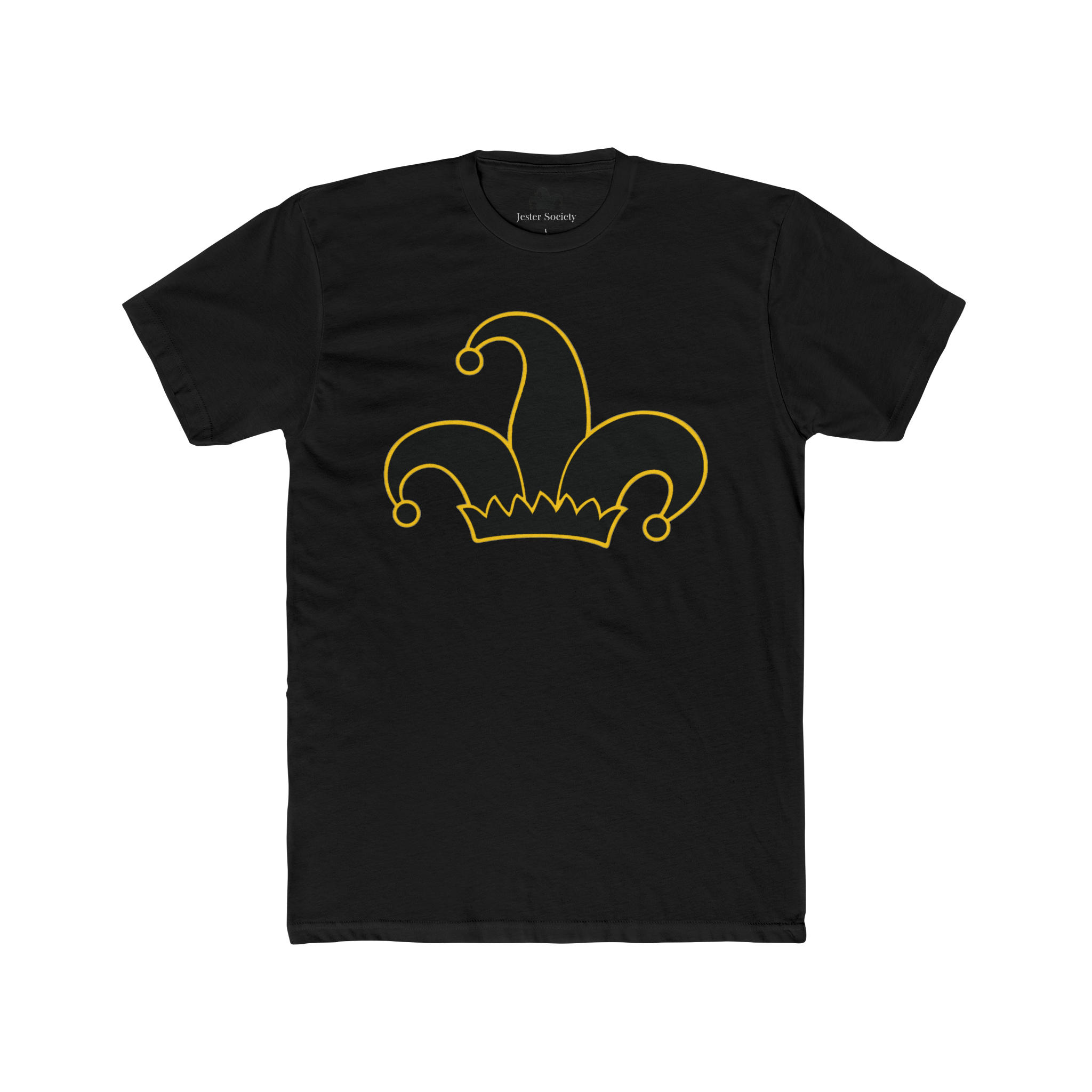 Jester Society Black T-Shirt,
Black and gold Jester logo on chest