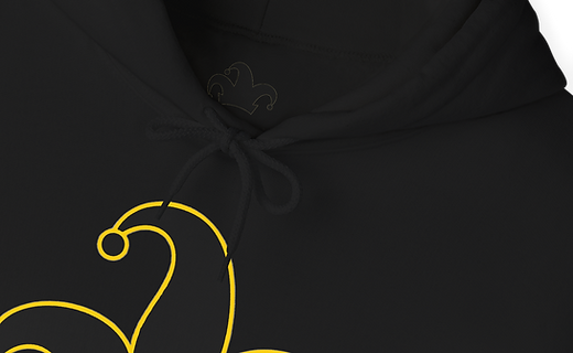 Jester Society black hoodie collar