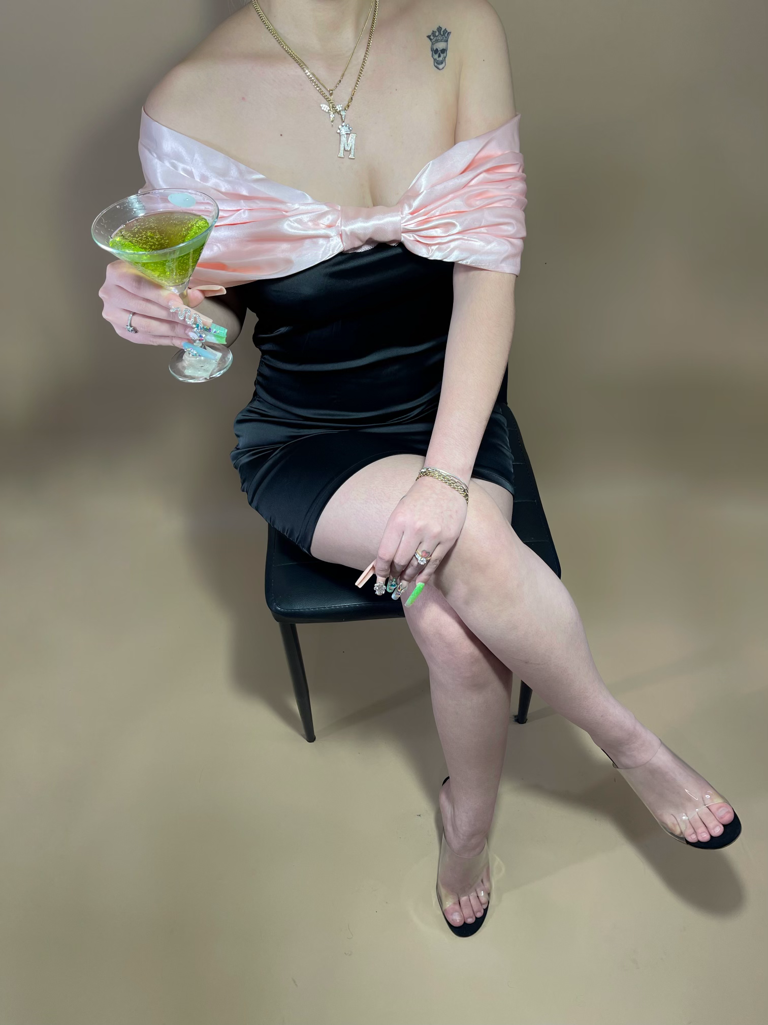 Ribbon Pink & Black Satin Dress