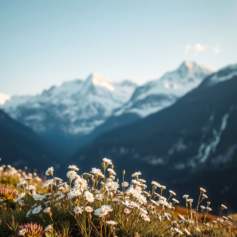 snow covered mountains with white flowers.jpg