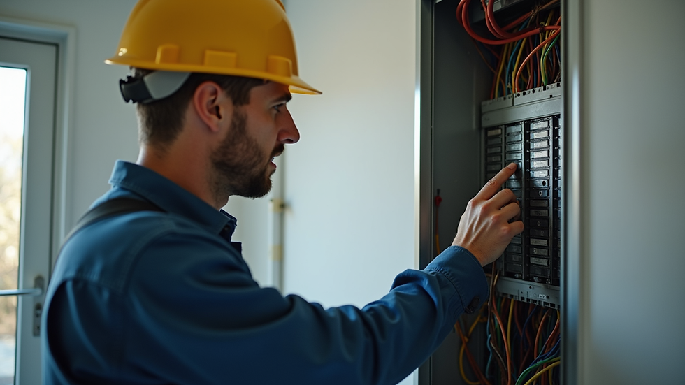 Close-up view of a home inspector examining electrical panel