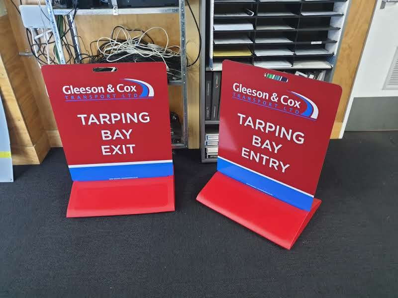 Gleeson & Cox tarping bay A-frame signs: site & safety signs by Sterling Signs Auckland