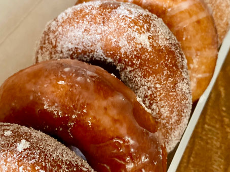 Glazed and cinnamon sugared doughnuts