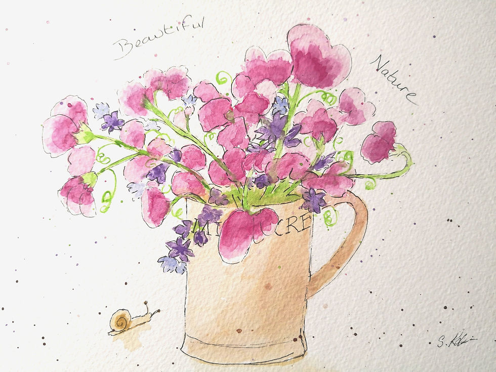 Loose and lovely watercolour in pinks and purples.