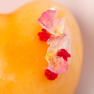 Focus sur pétales de rose, gâteau Saint Valentin