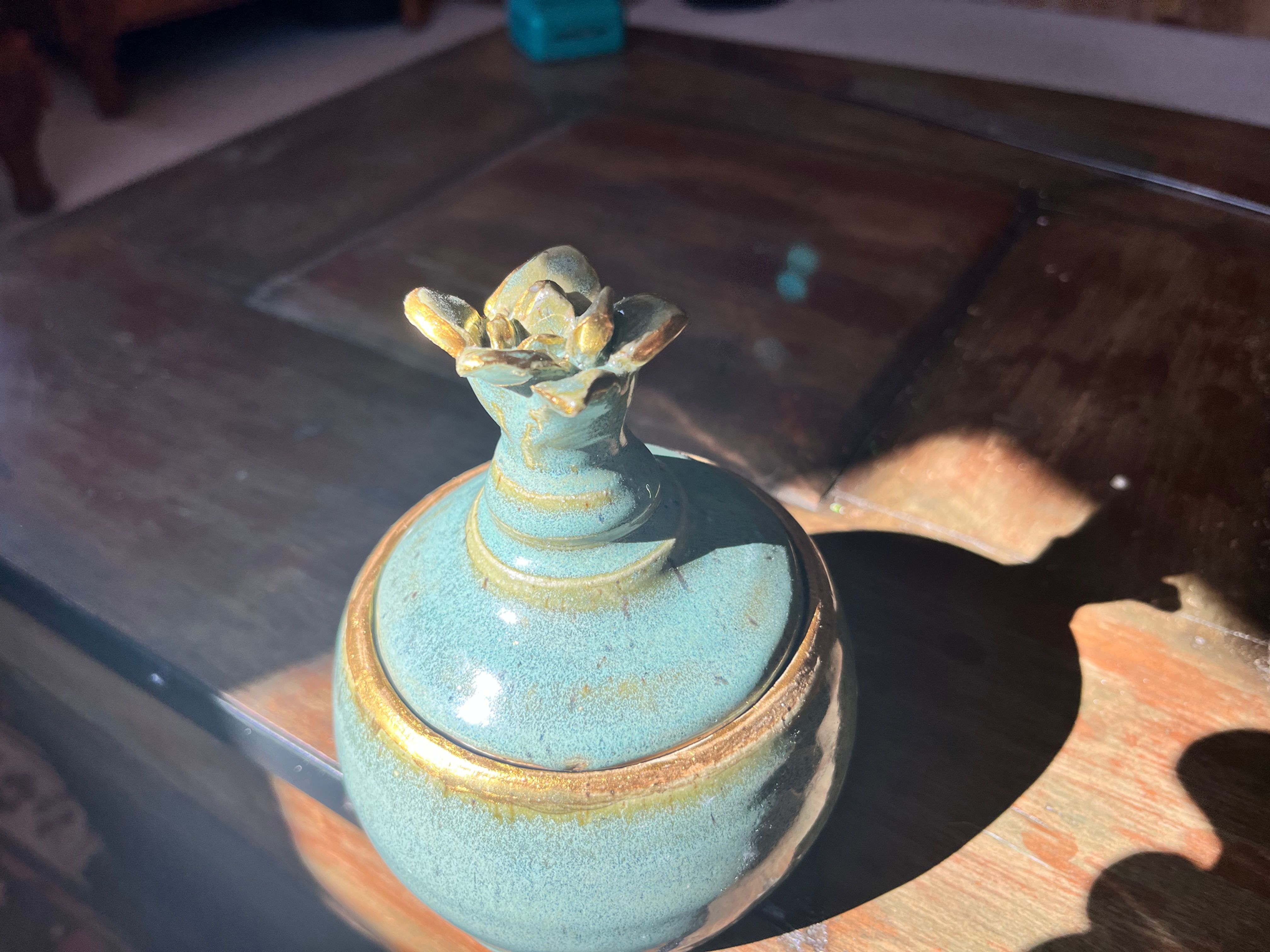 Splendor in Clay  with Gold leaf Lidded Jar, Sugar Bowl