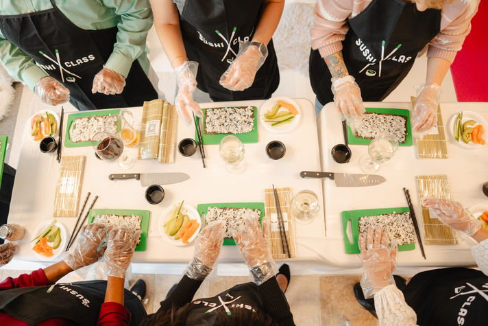 Team building sushi workshops and corporate sushi-making events by The Sushi Class in New England — fun, collaborative, and delicious experiences for every team.