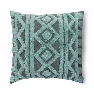 Handmade teal blue geometric pattern table tufted cushion cover