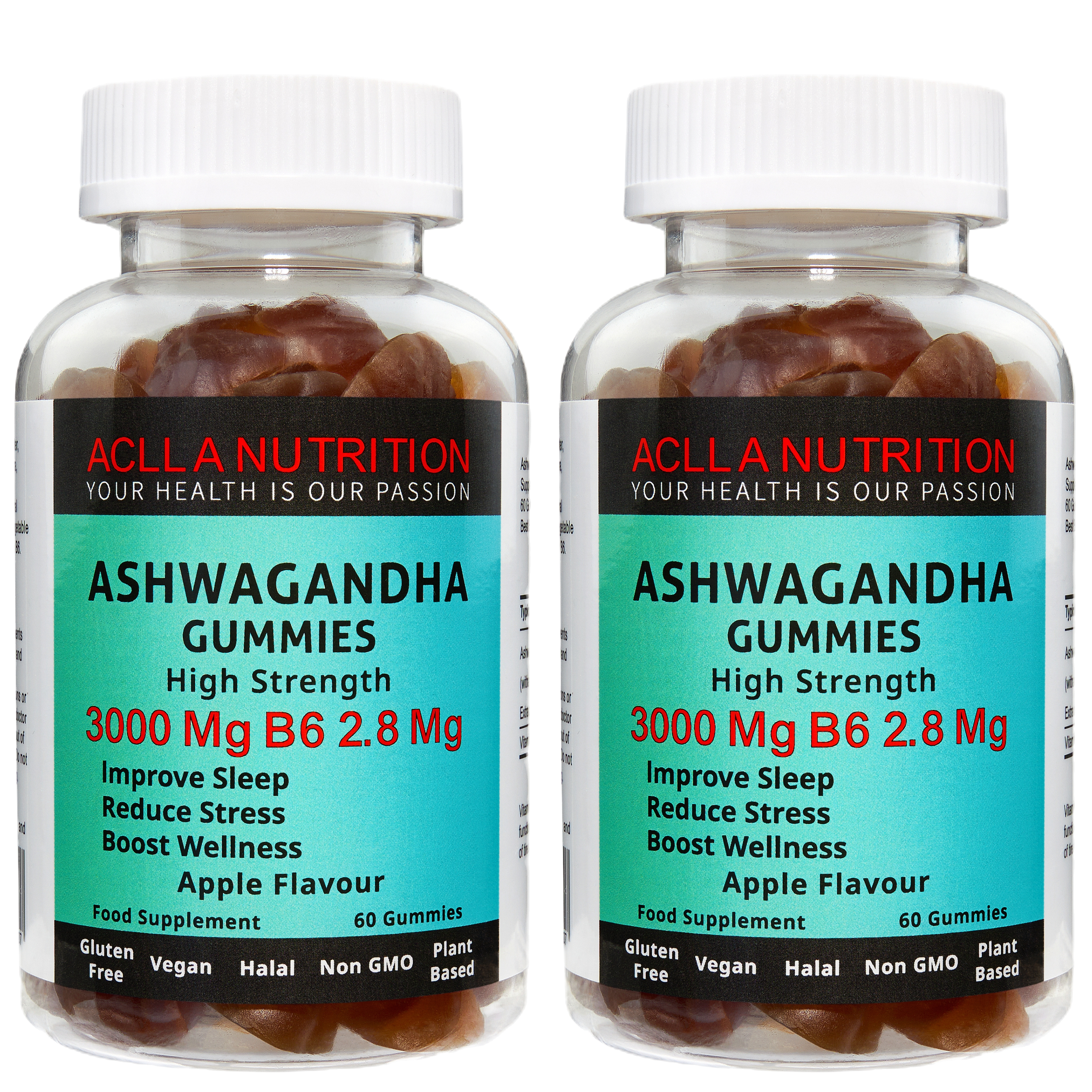 2-Month Supply Ashwagandha Gummies 3000 mg + Vitamin B6 2.8 mg.