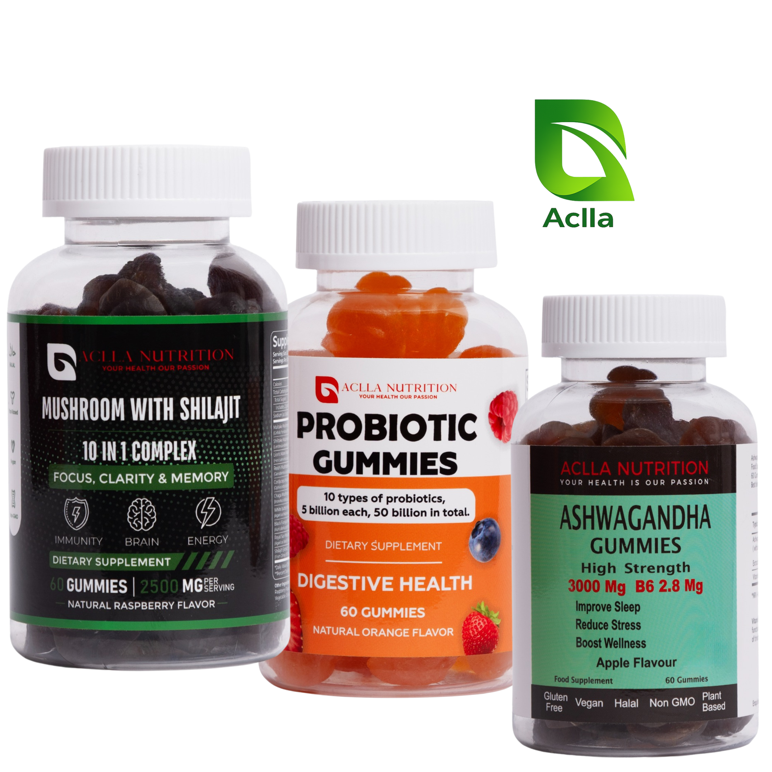 ⭐ Aclla 3-in-1 Wellness Essentials–Ashwagandha, Probiotics & Mushroom Complex.