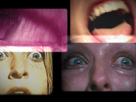 stills from The Texas Chainsaw Massacre featuring close up of eyes and a screaming mouth