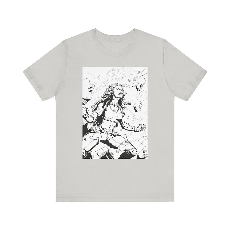 Thumbnail: Light gray t-shirt with black & white illustration of woman singing