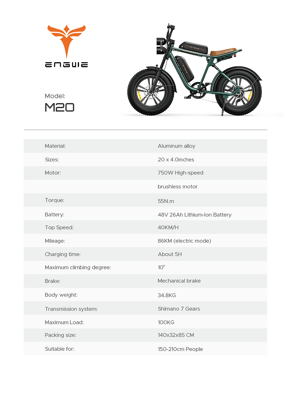 Miniatura: ENGWE M20 750W DOPPIA BATTERIA 75+75KM DOPPIO AMMORTIZZATORE