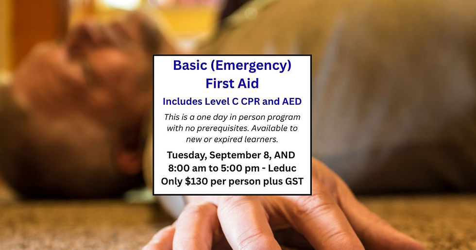 1 Day Basic (Emergency) First Aid  - Tues Sept 8 @ 8 am