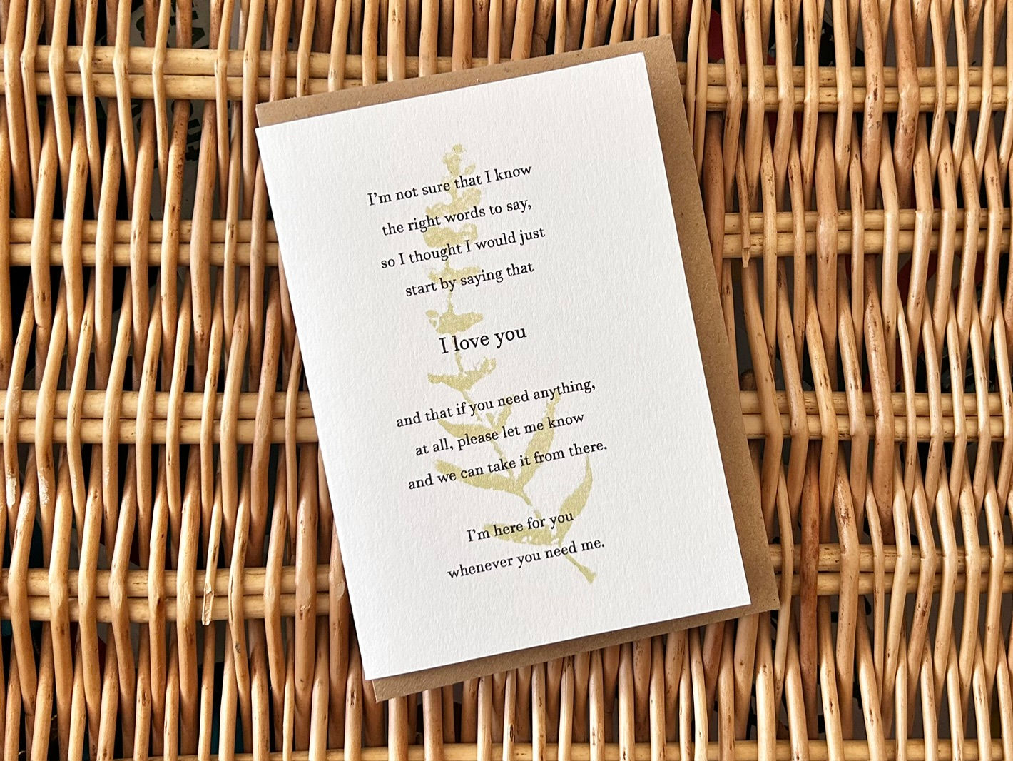 A card designed to offer friends and loved ones support