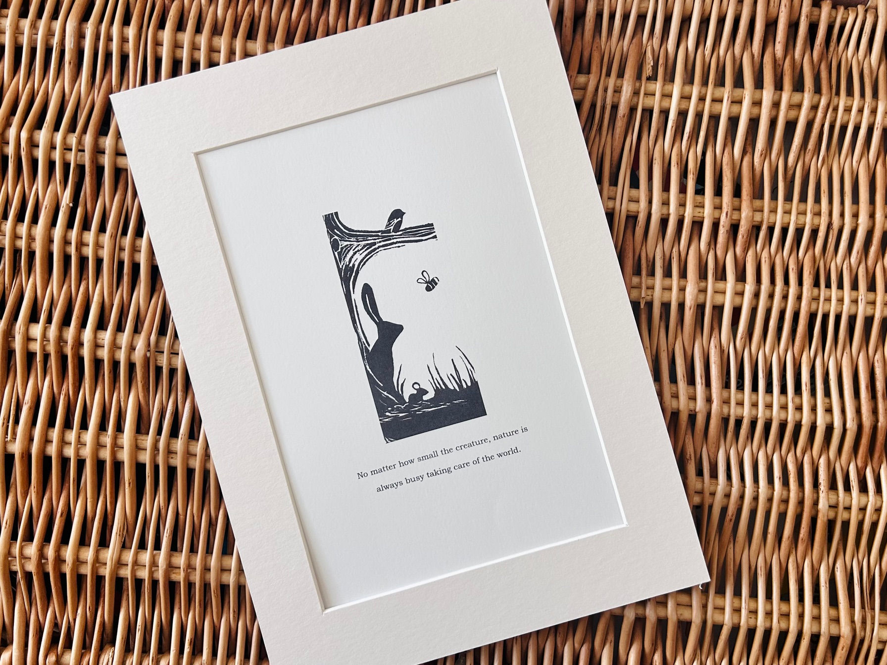 A black and white art print of animals with words of positivity