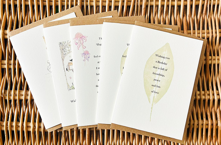 five illustrated support cards