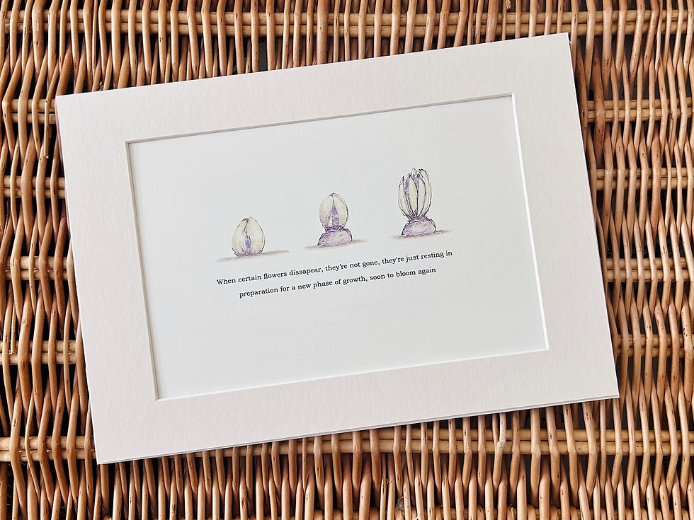 A hand drawn art print of bulbs with words of positivity