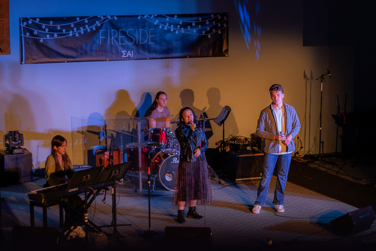 Photo of band playing on stage