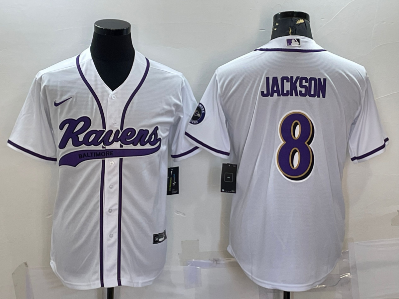 B.Ravens #8 Lamar Jackson Baseball Jersey