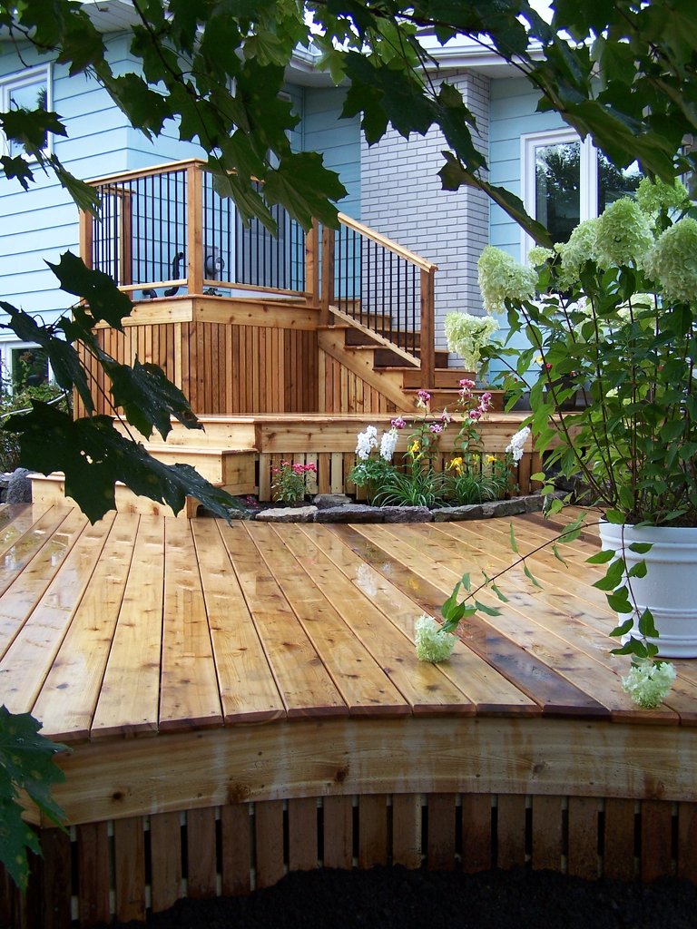 Curved Deck and Stone Planters