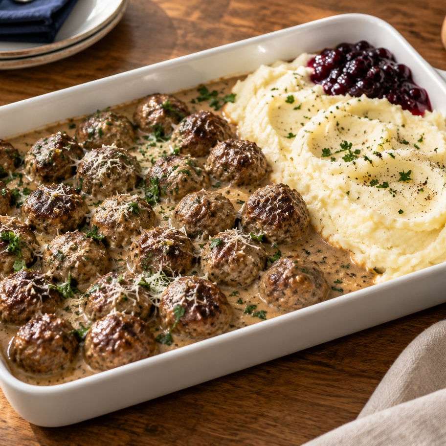 Swedish Beef Meatballs & Creamy Mash