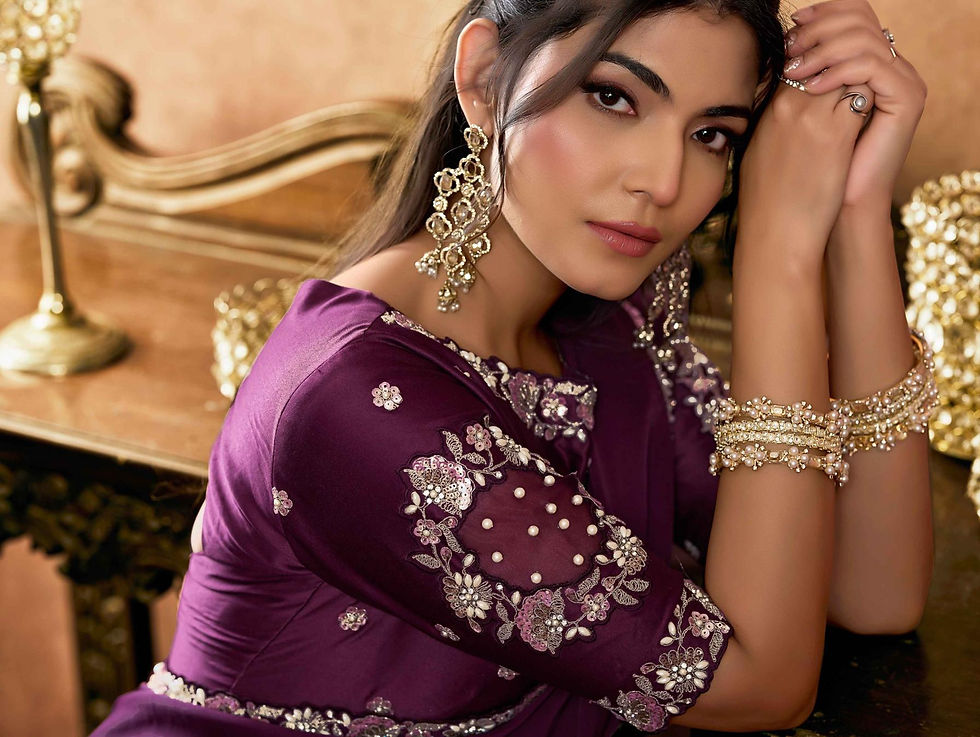 Rich Wine Premium Wedding Ready-to-Wear Saree in Lustrous Satin Silk