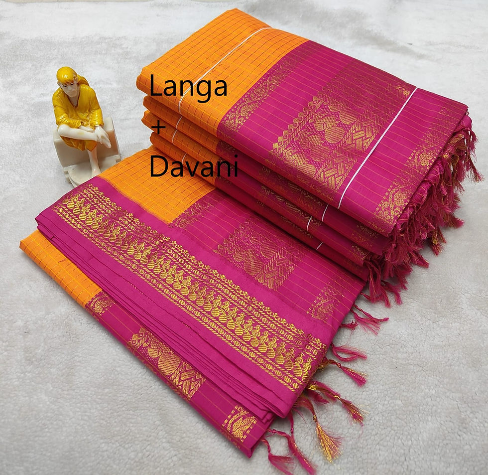 Readymade Half Saree in Silk Cotton Blend, Checks With Contrast Zari Border