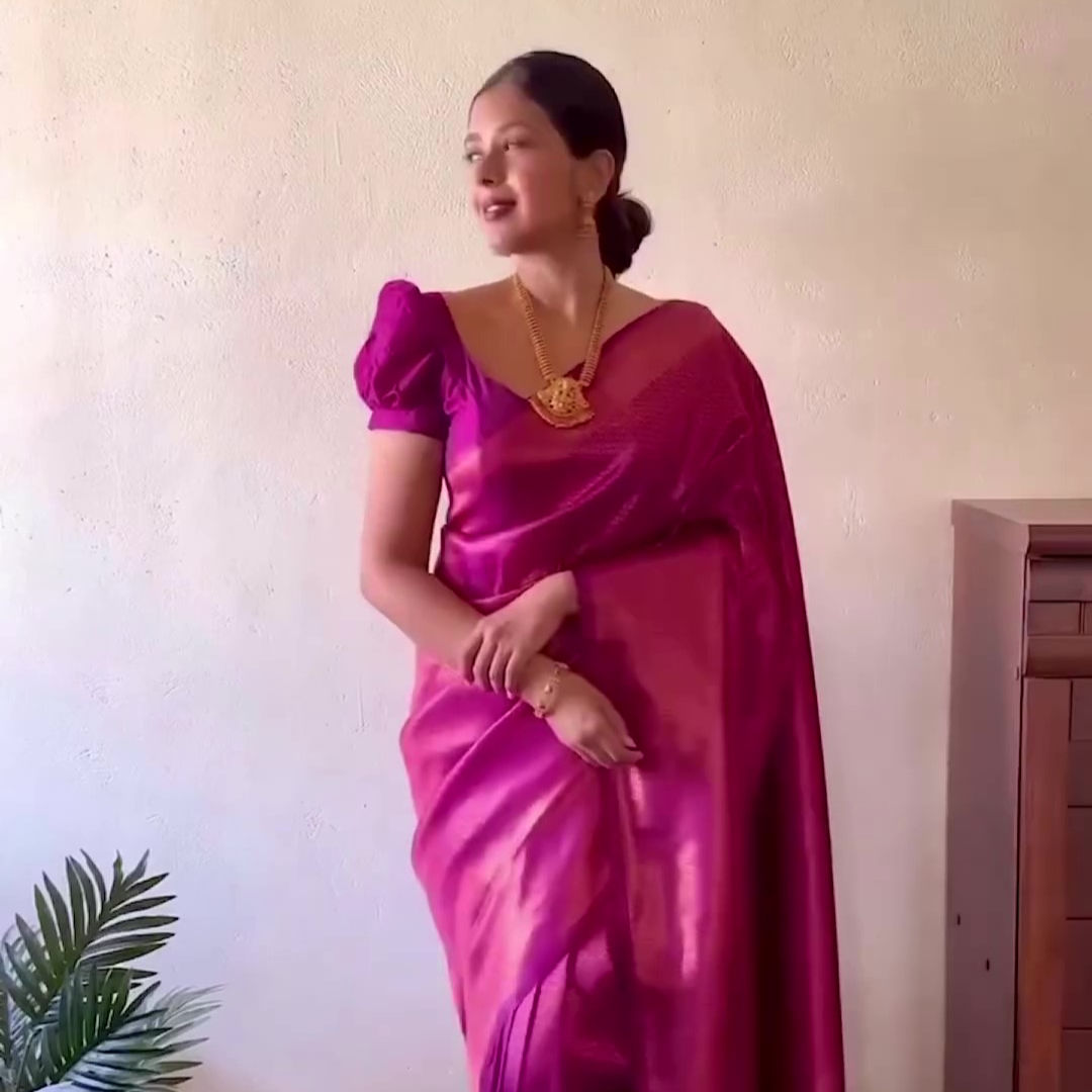 Rani Pink Ready to Wear Saree in Kubera Pattu Fabric