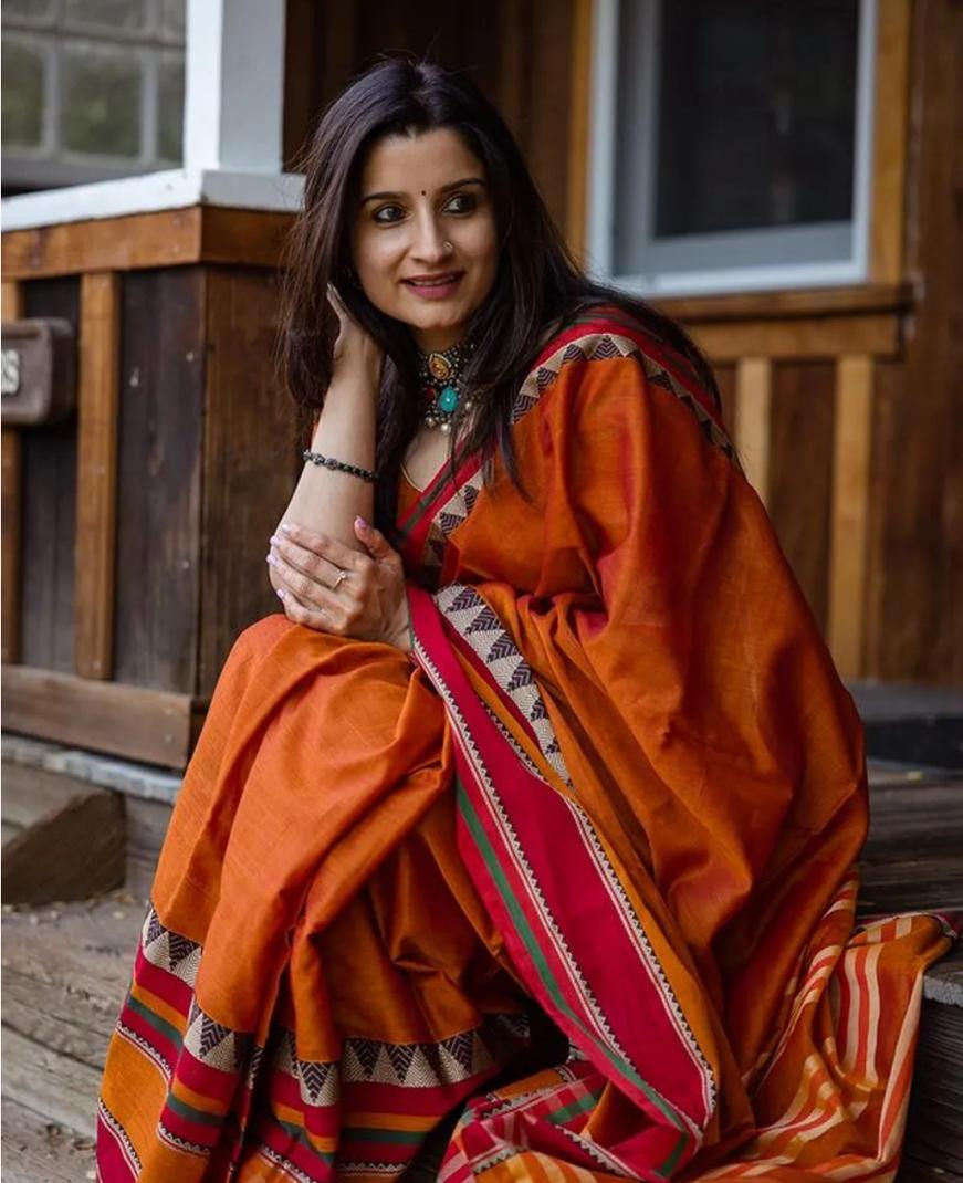 Pure Mercerized Narayanpet Cotton Pre Stitched Saree in Elegant Orange and Red