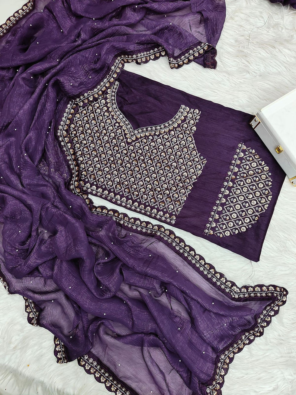 Party Wear One Minute Saree in Crunchy Chiffon With Fully Embroidered Blouse