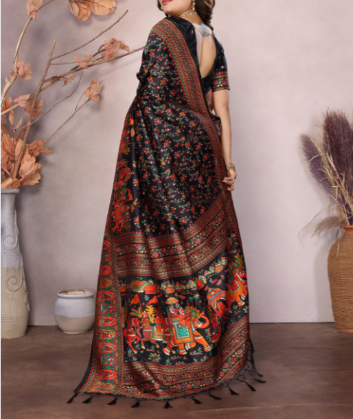 Rajwadi Semi Pashmina Silk Ready-to-Wear Saree with Meena Work & Palki Design