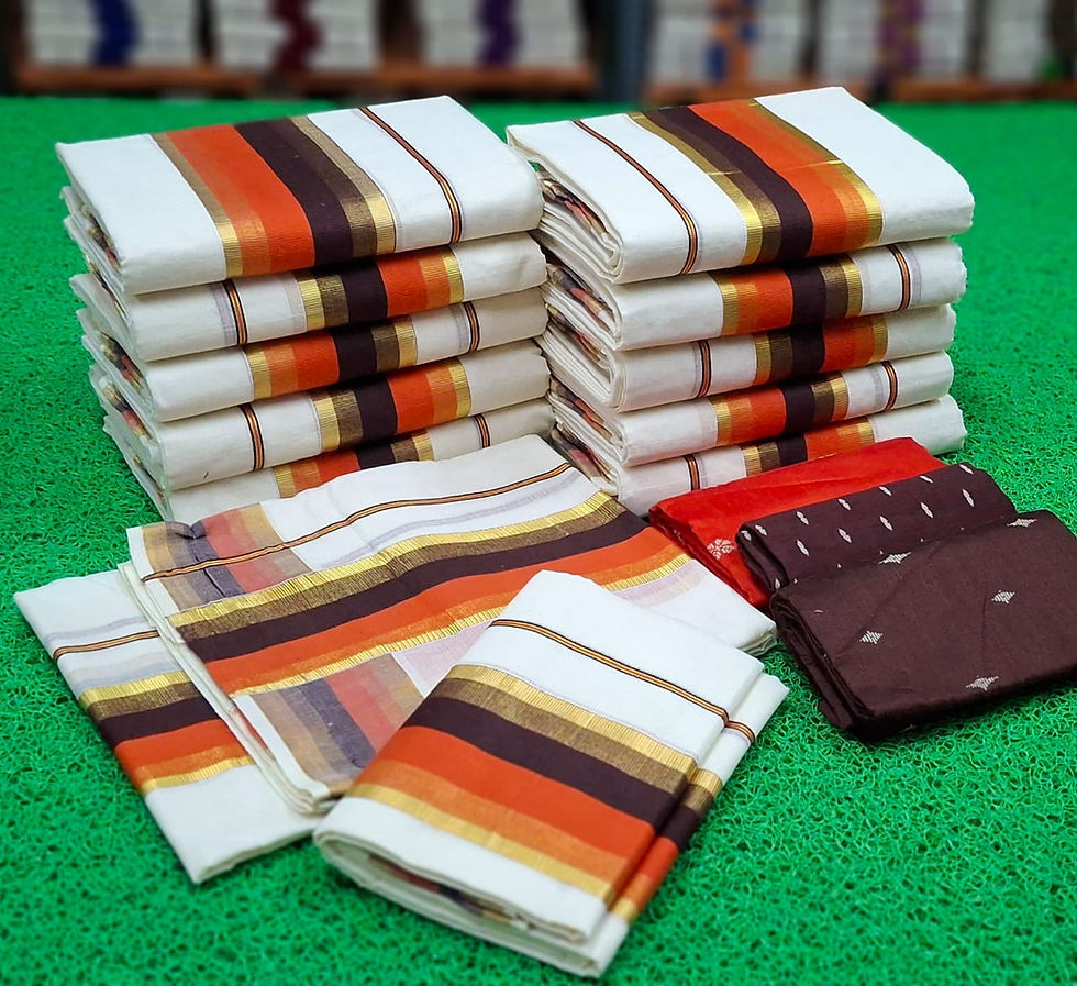 Readymade Set Mundu in Pure Cotton With Multicolour Kara Kasavu Border