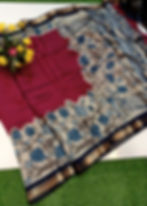 Silk Blend Ready-to-Wear Saree Plain With Contrast Printed Pallu and Zari Border