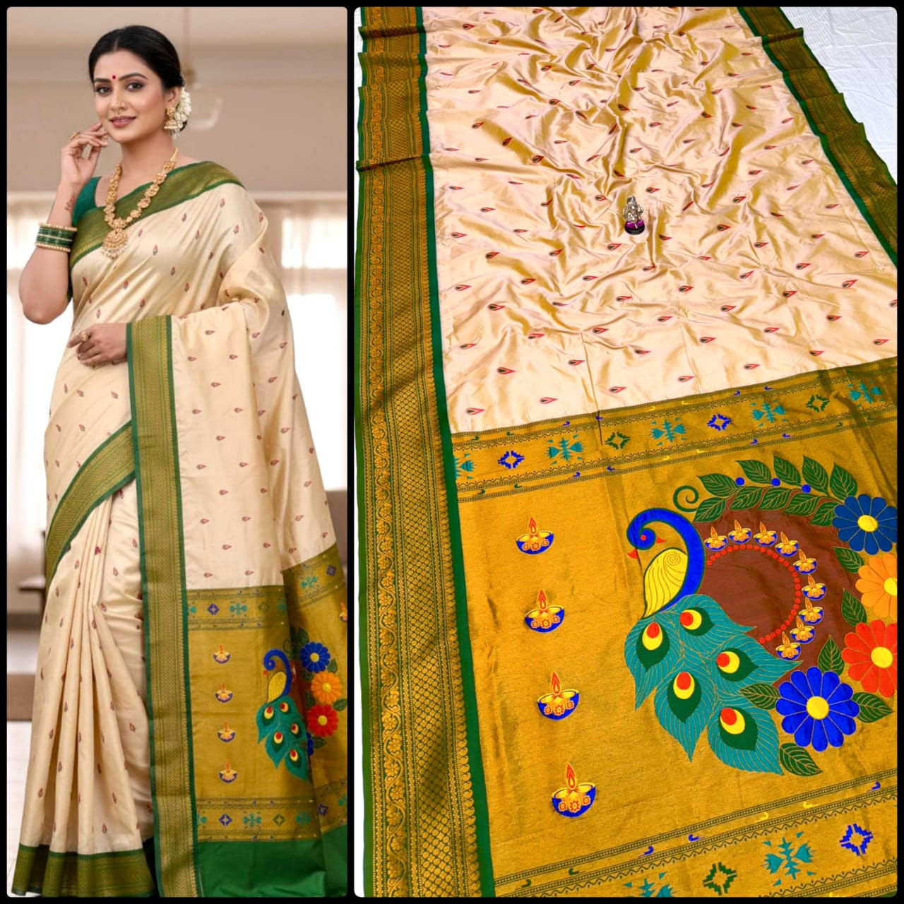 Jyoti Kadiyal Semi Silk Paithani Ready-to-Wear Saree with Peacock Pallu