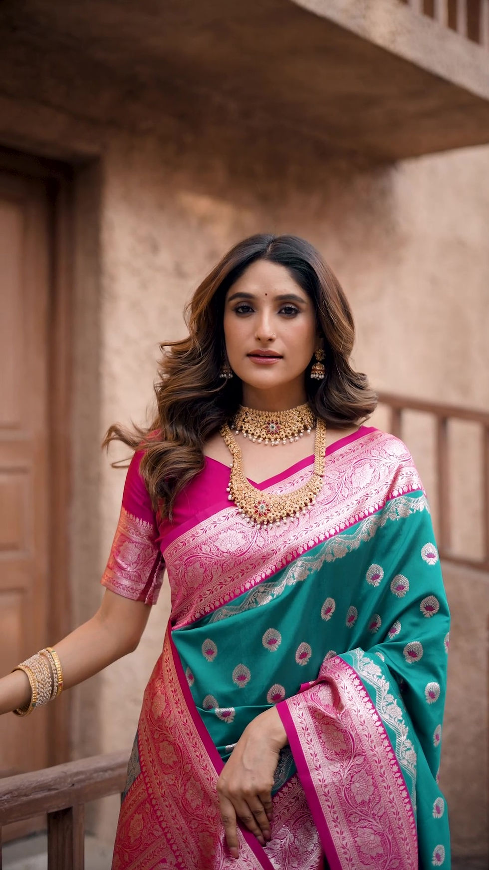 Banarasi Silk Ready to Wear Saree, Classic Blue Pink, Grand Meenakari Zari Weave