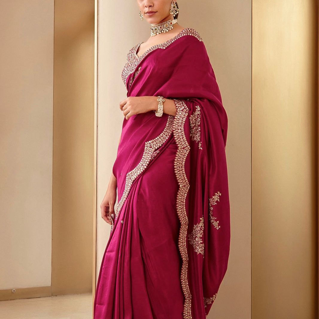 One Minute Saree, Semi Silk Party Wear Saree With Sequin Embroidery
